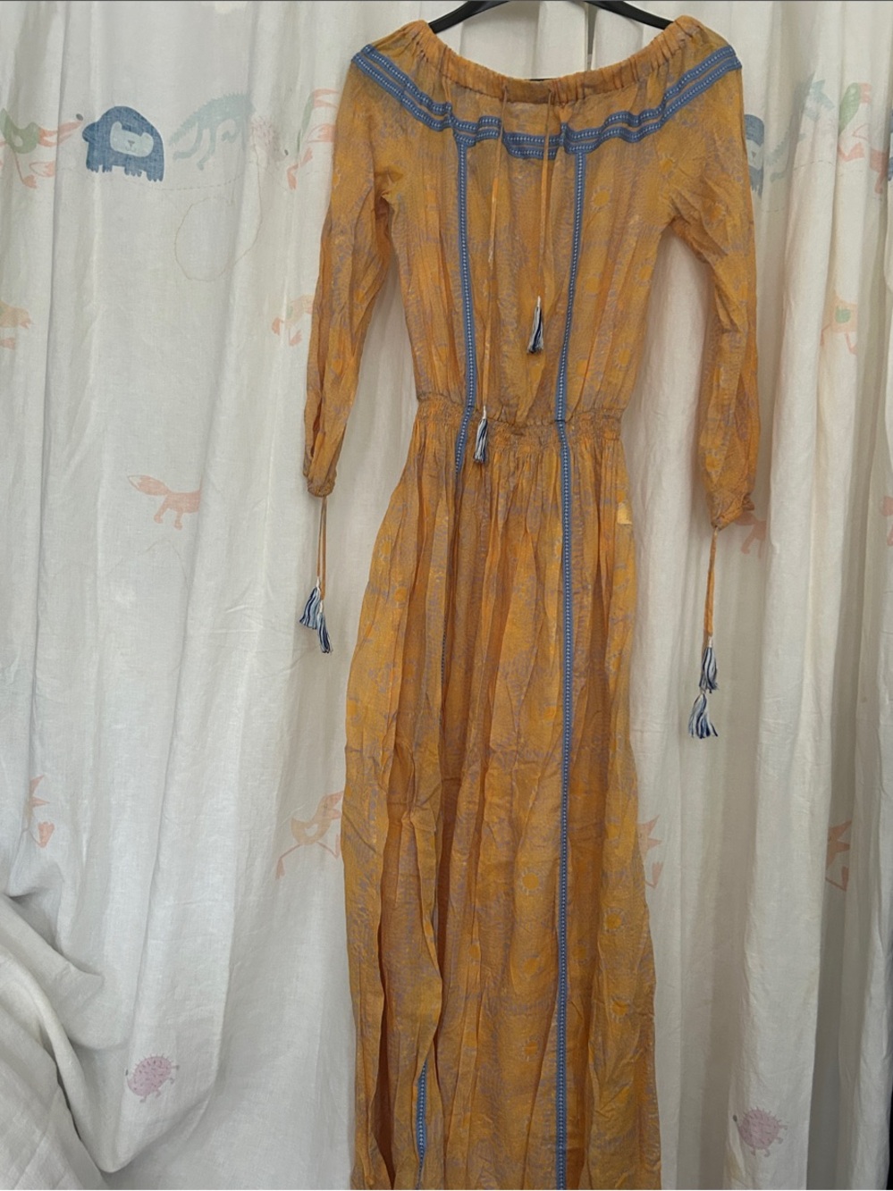 Lemlem Mustard Maxi Dress with Blue Trim M
